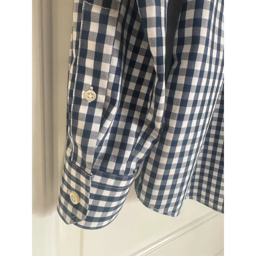 Banana Republic Gingham Non-Iron Long Sleeve Button-up Shirt Navy/White Size S
